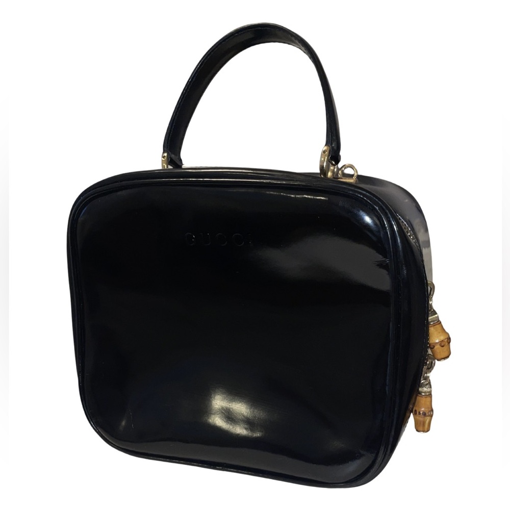 Authentic Vintage Gucci Black Leather Top Handle Vanity Bag
